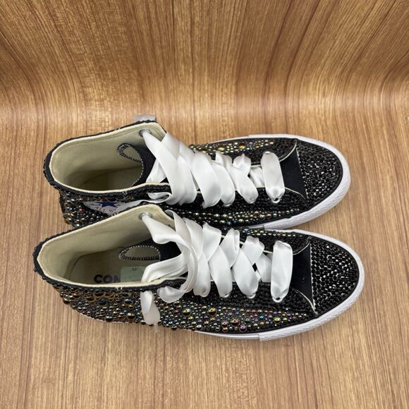 Converse All Star Chucks Custom Bling Wedding High Sneaker Kids 6.5/ Women’s 8 - Picture 2 of 10